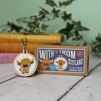 With Love From Scotland Highland Cow Mini Matchbox Cross Stitch Kit, 4 of 6