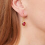 Ruby Oval Short Drop Gold Plated Silver Earrings, thumbnail 4 of 11