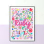 Personalised Purple Unicorn Name Print | Hand Painted Nursery Wall Art | Magical Baby Keepsake Gift, thumbnail 1 of 11
