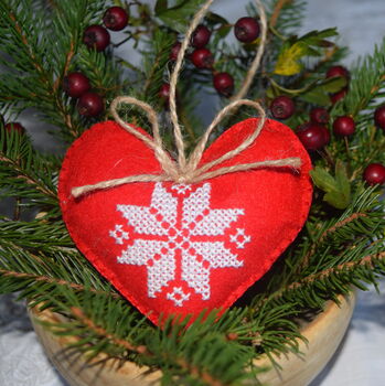 Felt Hearts Set Of Four Handmade Tree's Decorations, 7 of 8