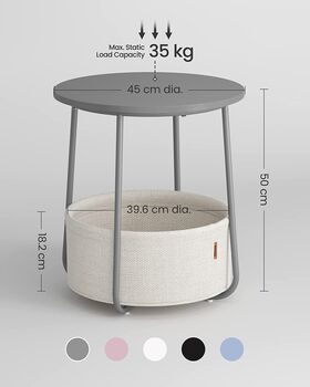 Side Table, Round End Table With Fabric Basket Spacious, 4 of 12