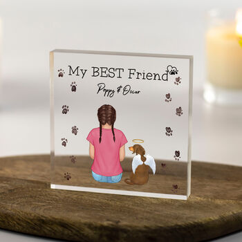 Personalised Child And Pet Loss Memorial – Custom Acrylic Block With Dog, Cat Or Rabbit, 7 of 7