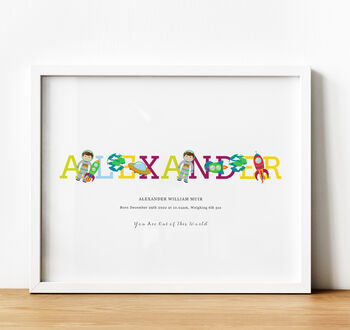 Personalised Kids Name Print | Space Baby Nursery Wall Art And Gift, 3 of 6