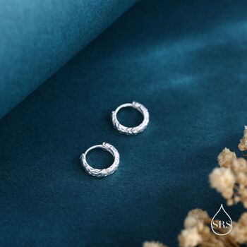 Sterling Silver Foil Textured Hoop Earrings, 5 of 10