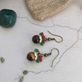 Christmas Pudding Earrings With Tigers Eye, 11 of 11