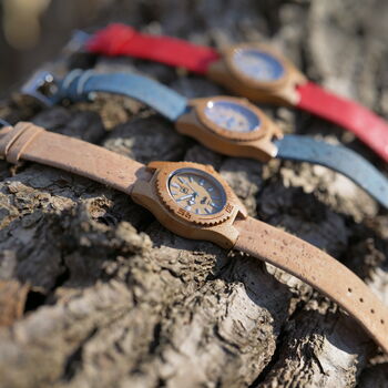 Nalu Small Bamboo Watch With Blue Cork Strap, 6 of 9