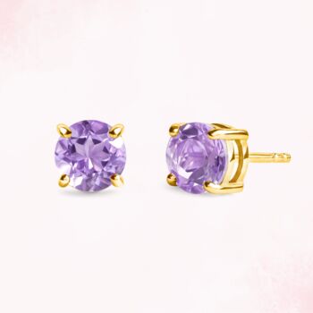 Lavender Amethyst Round Stud Earrings In Sterling Silver And Gold Vermeil, 6 of 12