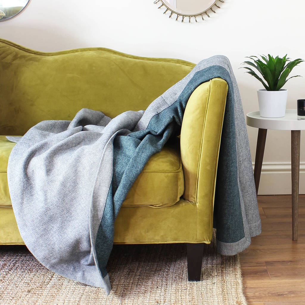 teal and grey reversible cotton throw by marquis & dawe