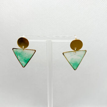 Geometric Green Minimalist Stud Drop Earrings, 8 of 11