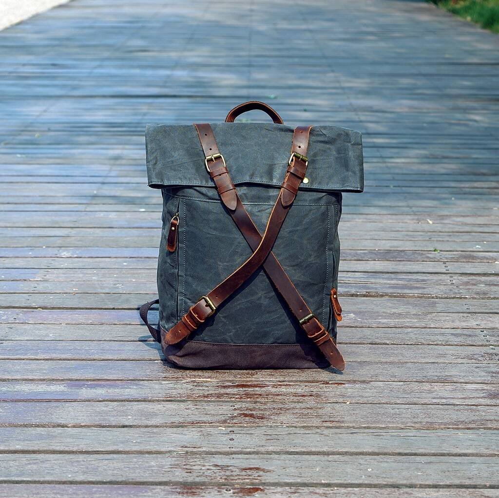Leather Straps Detail Waxed Canvas Backpack By EAZO ...