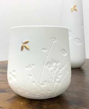 Flora And Fauna Embossed Porcelain Tealight Holder, 3 of 4