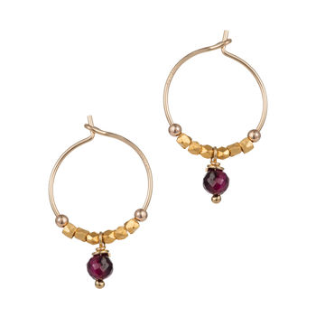 Petite Red Faceted Garnet And Fair Trade Hoops, 5 of 9