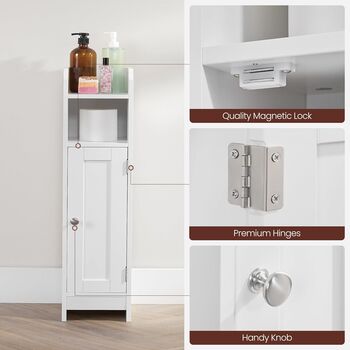 Slim Bathroom Floor Storage Cabinet Adjustable Shelves, 3 of 12