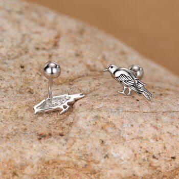 Sterling Silver Crow Bird 18 G Screw Back Stud Earrings, 4 of 10