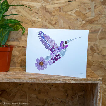 Floral Hummingbird Pressed Flower Art Print, 2 of 4