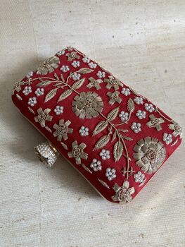 Red Handcrafted Raw Silk Clutch Bag, 2 of 10