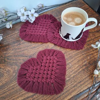 Heart Drink Macrame Coaster Set, 3 of 7