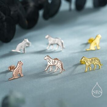 Mismatched Tiger Stud Earrings In Sterling Silver, 2 of 12