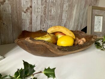 Large Teak Root Fruit Bowl 45cm Hand Carved Natural Wood Decor, 3 of 7