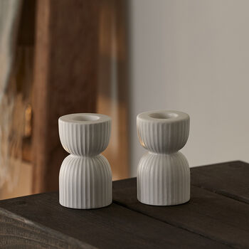 Two Matte White Ceramic Candlestick Holders, 2 of 3