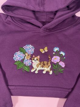 Kids Cottagecore Cat In Flowers Embroidered Hoodie, 2 of 6
