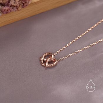 Sterling Silver Tiny Pretzel Heart Knot Pendant Necklace, 2 of 11