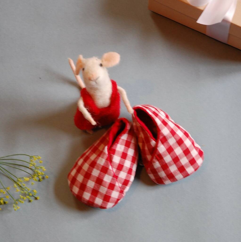 Red Gingham Fabric Eco Baby Shoes, Baby's Gift, 1 of 8