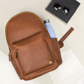Personalised Brown Leather Backpack With Side Pockets, 5 of 12