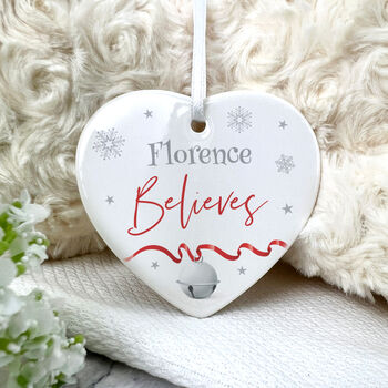 'Believes' Ceramic Heart Hanging Decoration Bauble + Gift Box, 3 of 7