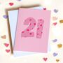 21st Birthday Card Bold Pink Hearts Design, thumbnail 1 of 2