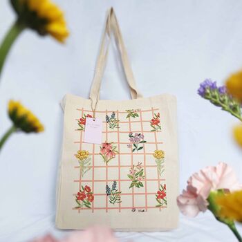 Gridded Floral Tote Bag, 5 of 6