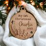 Personalised My First Christmas Wooden Bauble Disc Sign, thumbnail 1 of 4