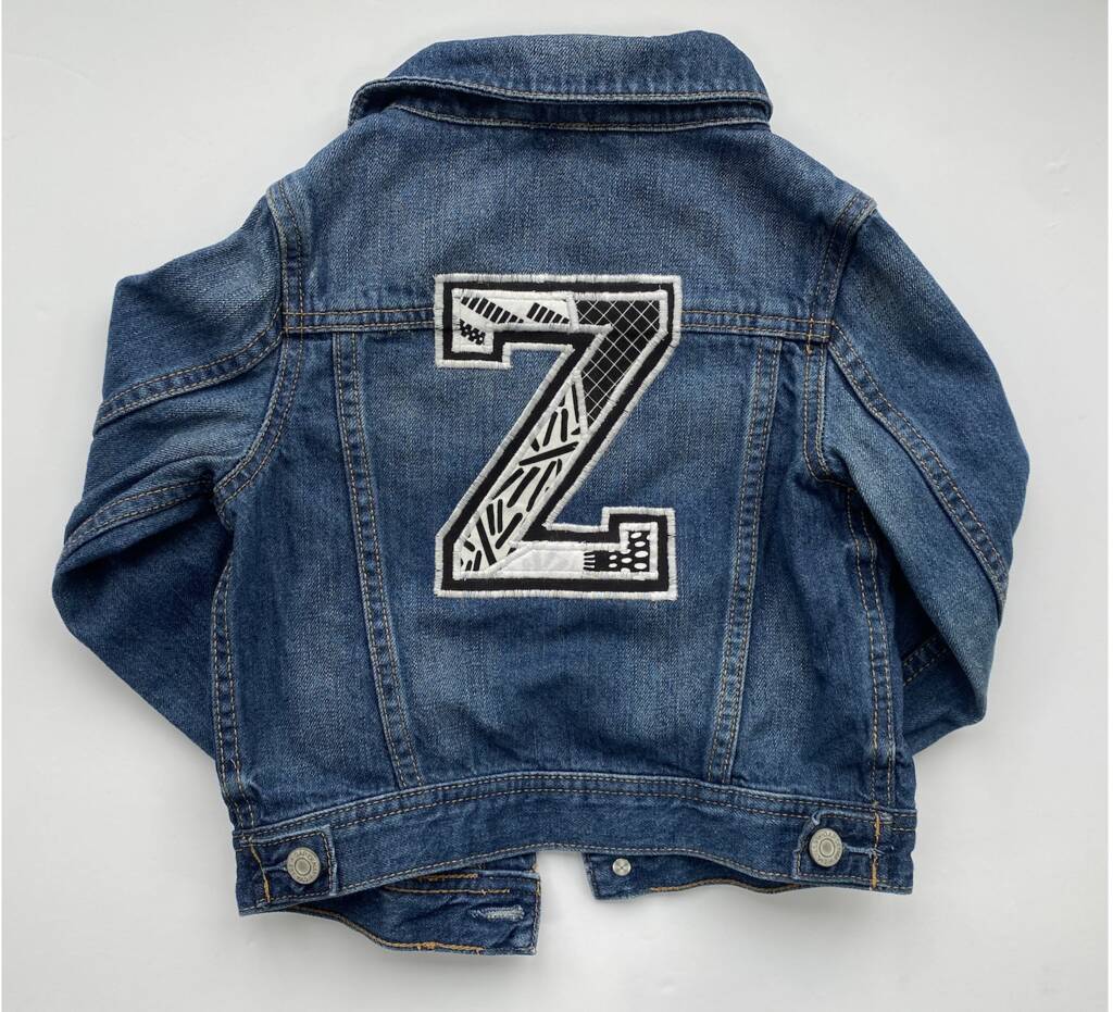 Personalised Varsity Letter Upcycled Denim Kids Jacket By A Tribe Well ...