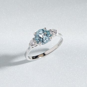 Blue Topaz Three Stone Ring In Silver And Gold Vermeil, 2 of 8