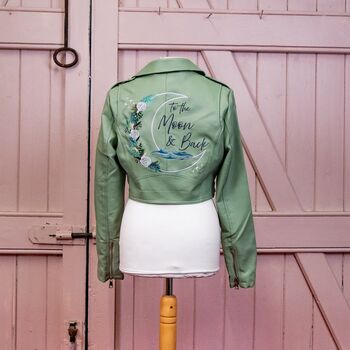 To The Moon And Back Sage Green Biker Jacket, 8 of 12