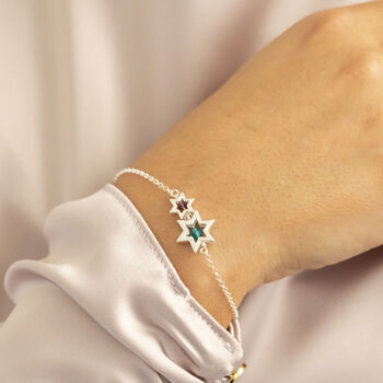 Mum And Child Sterling Silver Star Birthstone Bracelet, 3 of 9