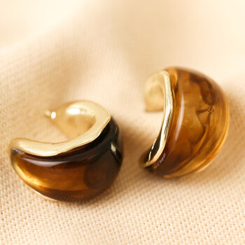 Small Amber Resin Hoop Earrings In Gold Plating, 2 of 3
