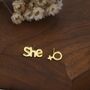 Mismatched Sterling Silver Female Symbol And She Stud Earrings, thumbnail 7 of 12
