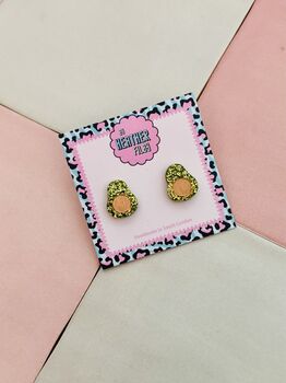Avocado Glitter Resin Studs / Brunch Accessories / Cute Statement Jewellery / Handmade Accessories, 5 of 5