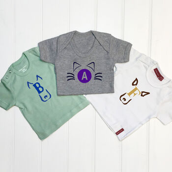 Personalised Animal Initial Babygrow/T Shirt, 2 of 11