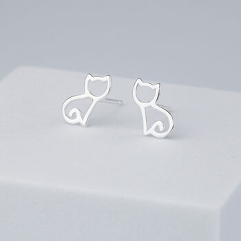 Sterling Silver Simple Cat Stud Earrings, 4 of 6