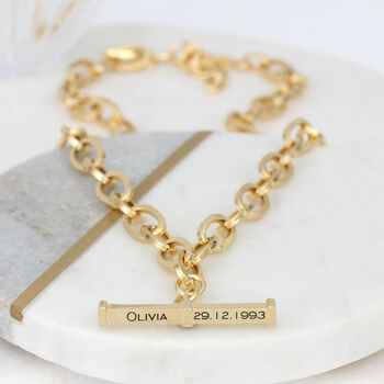 Personalised Silver Or 18ct Gold Plated T Bar Necklace, 2 of 4