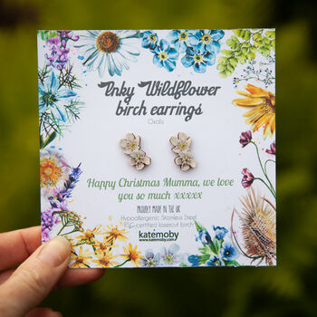 Christmas Personalised Wildflower Birch Stud Earrings, 8 of 12