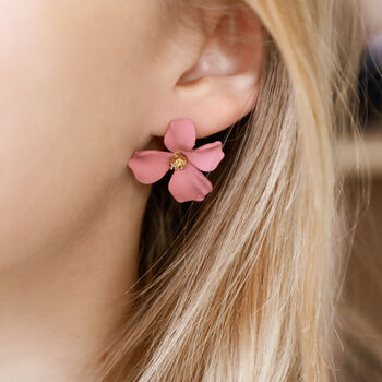 Dusky Pink Hand Painted Flower Shaped Stud Earrings, 2 of 3