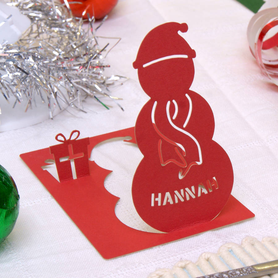 personalised christmas snowman name place cardsurban