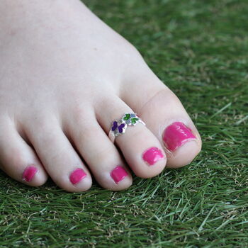 925 Silver Colourful Butterfly Bichiya Toe Ring, 2 of 7