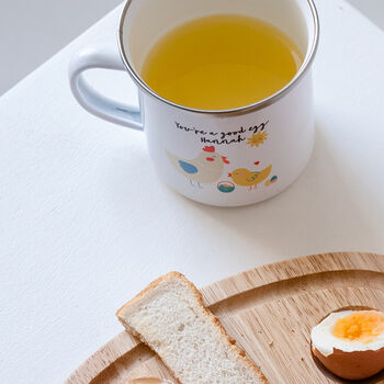 You’re A Good Egg Personalised Breakfast Enamel Mug, 5 of 6