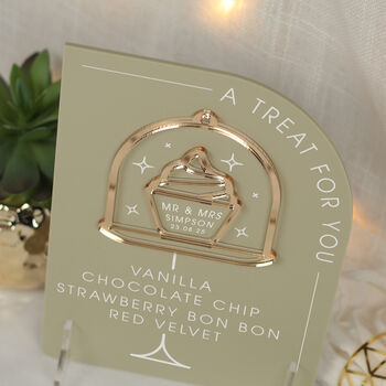 Modern Arch Wedding Birthday Cupcake Flavour Sign, 2 of 3