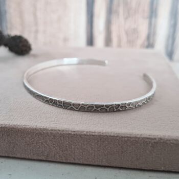 Sterling Silver Bark Textured Cuff Bangle, 4 of 5