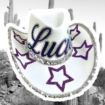 Personalised White And Purple Rhinestone Cowboy Hat, 4 of 4